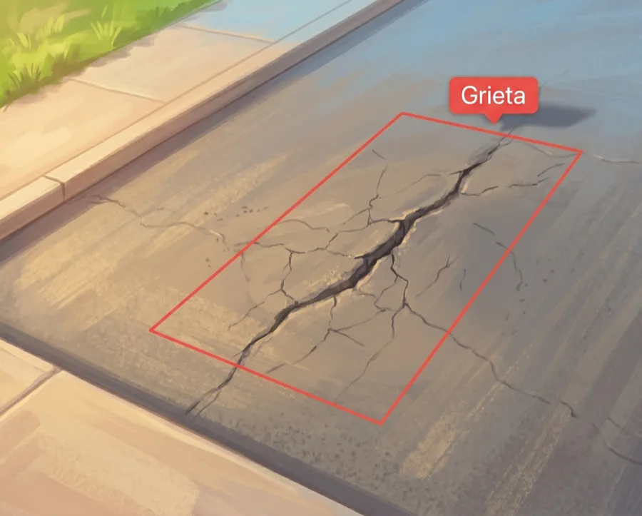 Grieta detectada en el asfalto